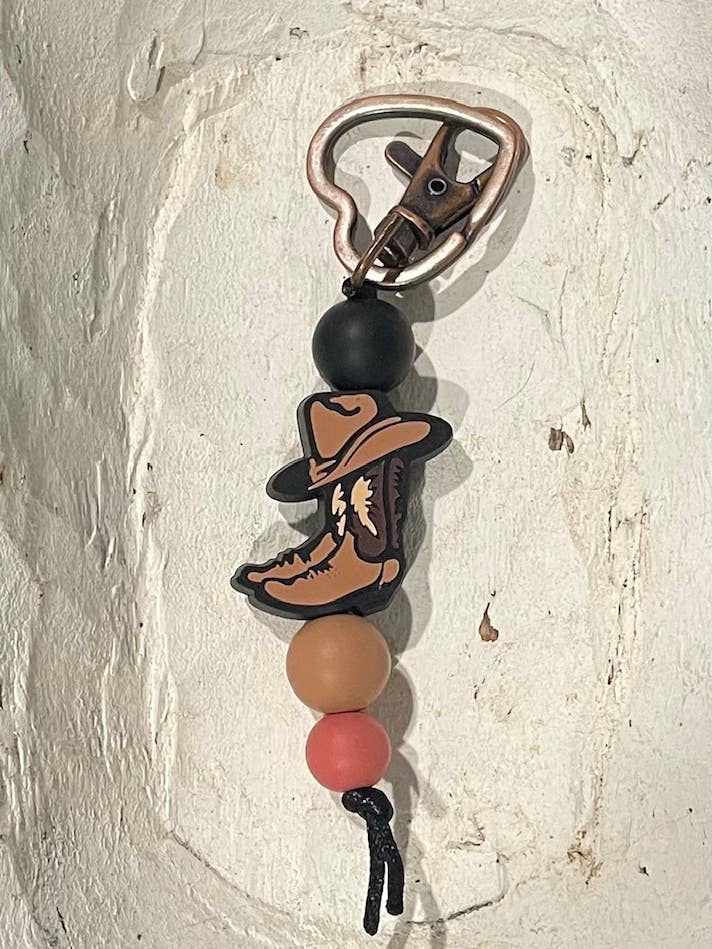 Silicone brown BOOTS shape keyring clip on for wholesale by The Rustic Barn