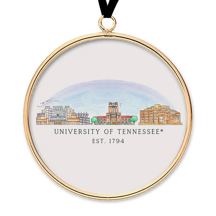 Tennessee Skyline Brass & Glass Ornament for wholesale by Valiant Gifts Inc