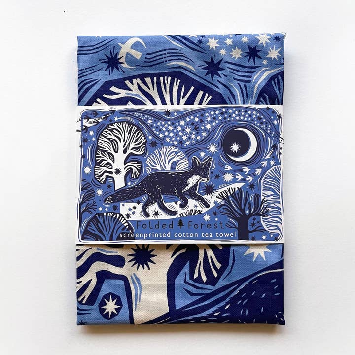 Cotton Tea Towel - Midnight Fox for wholesale by Folded Forest