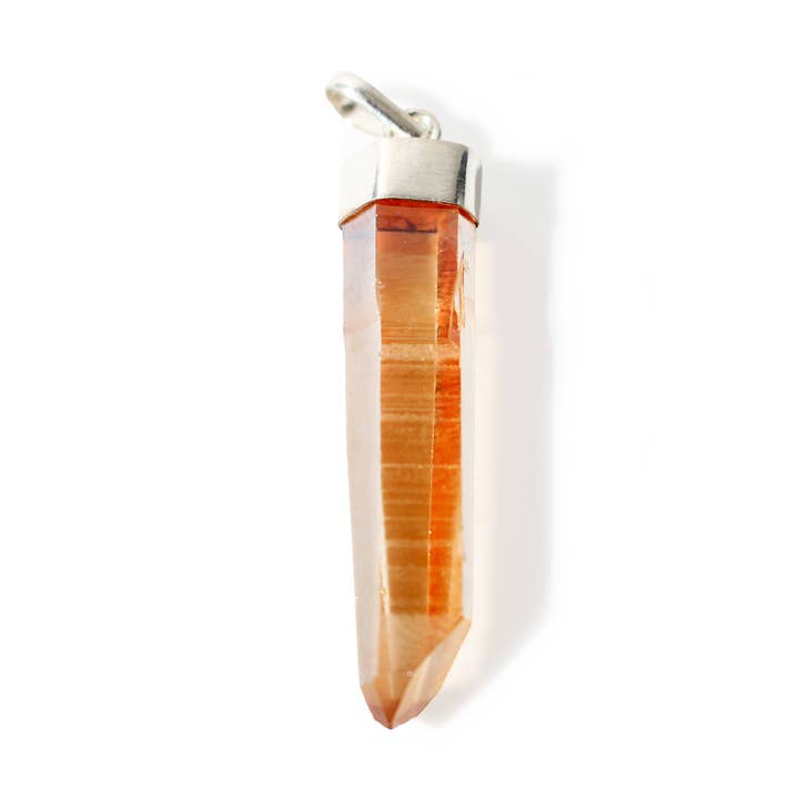 Tangerine Quartz Natural Point - 925 Silver Pendant for wholesale by Stonebridge Imports
