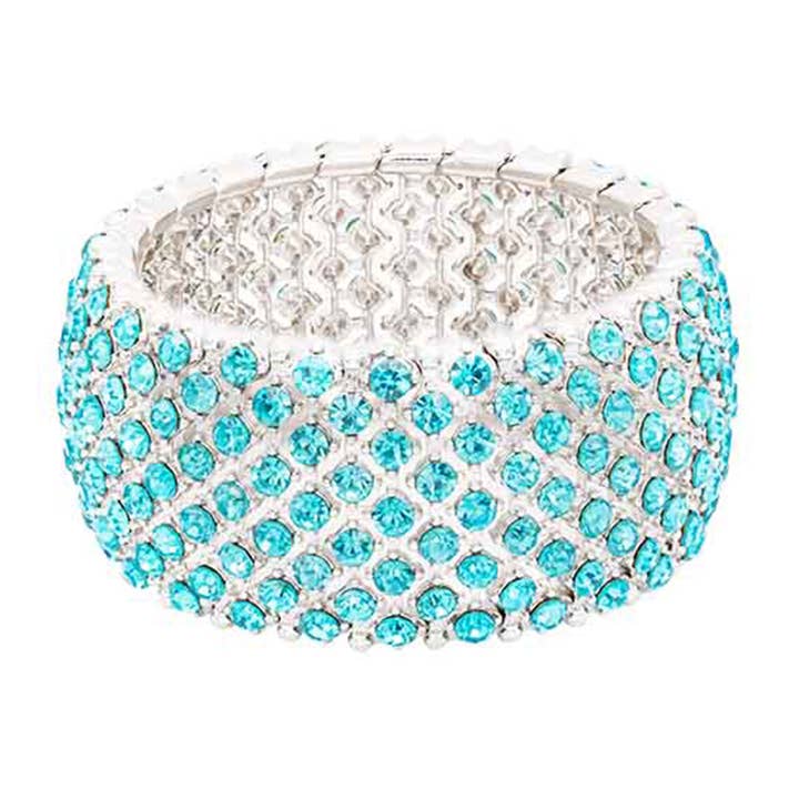 Fashion City - Wholesale Bangle Bracelet - Rhodium Plated Stretch Crystal Bracelets13