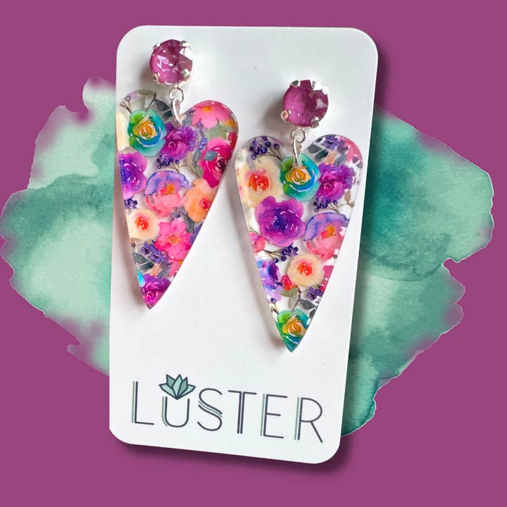 Spring Heart Acrylic Floral Drop Lightweight Unique for wholesale by LUSTER