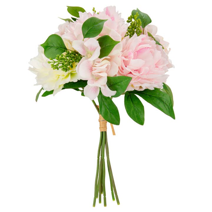 38 cm pion- och hortensia-bukett med grönska, ljusrosa/krämfärgad för wholesale av Eleganza Floral