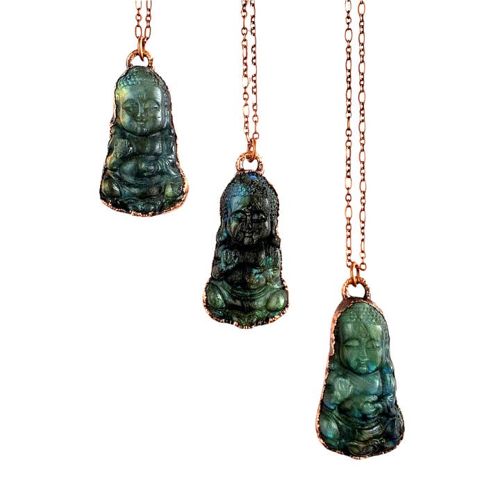 Labradorite Carved Buddha Necklace for wholesale by MergingMetals