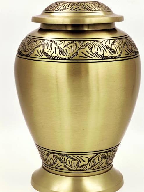Urne en laiton doré gravée motif floral urne commémorative pour adulte pour la vente par 1 DOLLAR IMPORTS, LLC