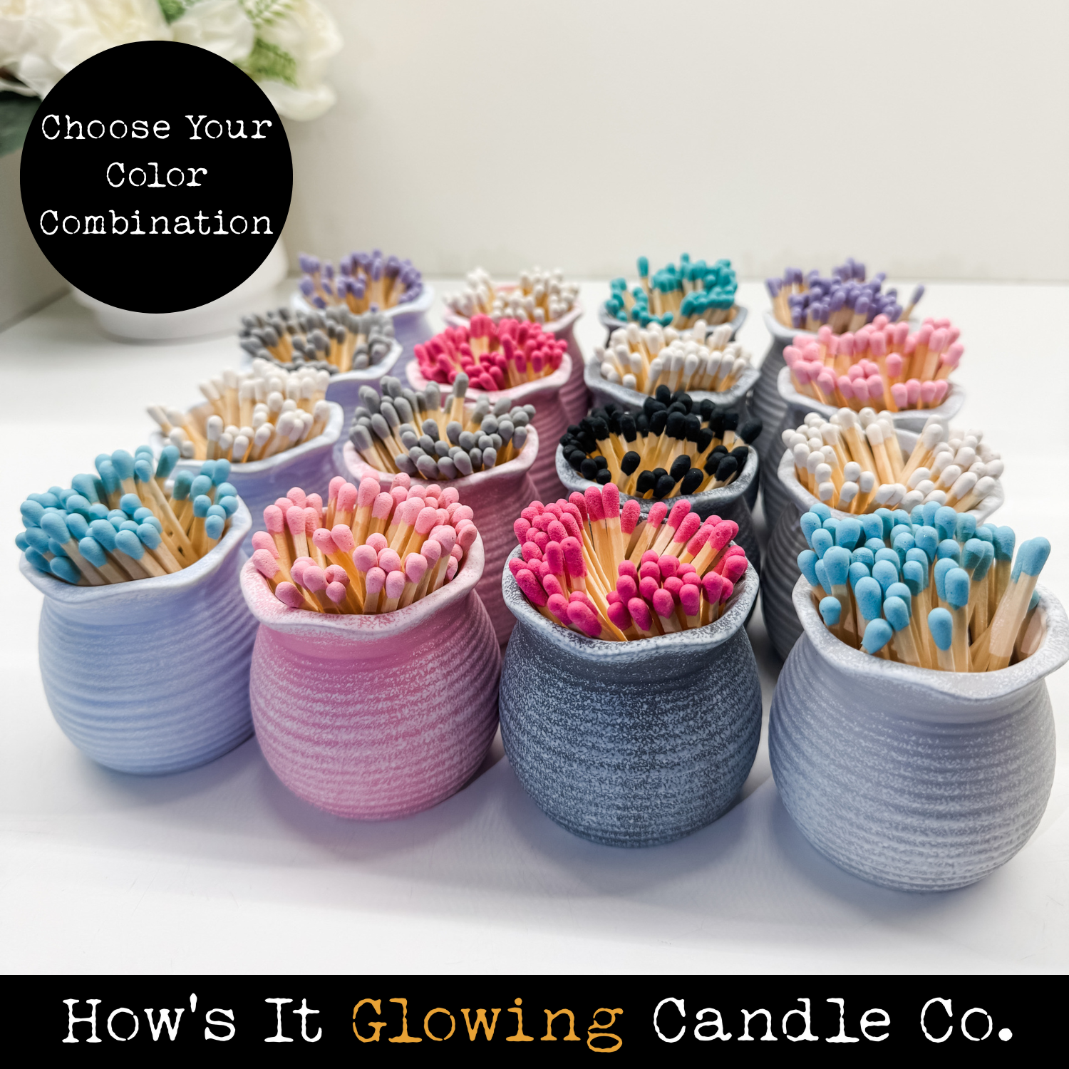 How's It Glowing Candle Co. - Wholesale Match Holder - Ceramic Match Holders With Striker On Bottom & 3" Matches3