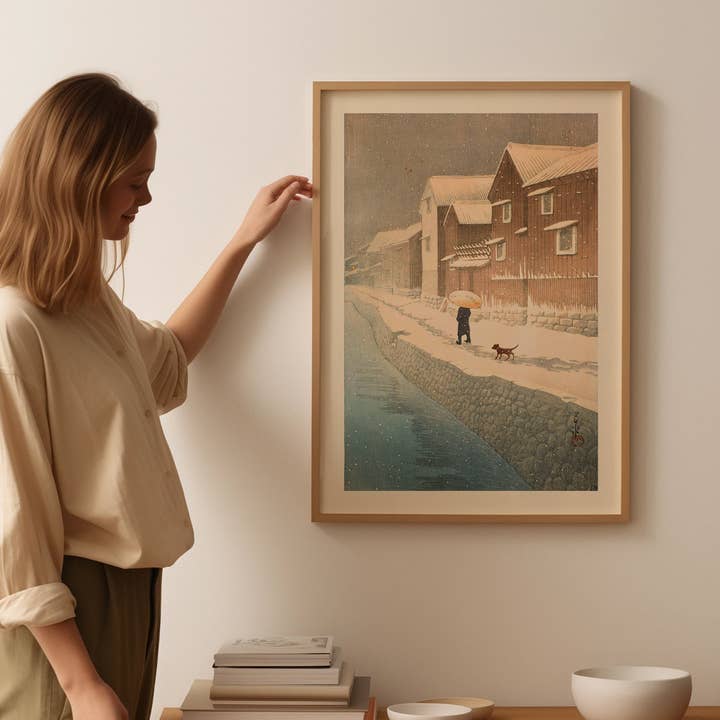 Ink & Drop – wholesale Art print – Shinkawa Riverside, Handa, Bishu Print by Hasui Kawase2