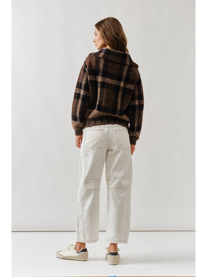 BROWN MAJ3293 PLAID BUTTON DOWN CARDIGAN for wholesale on Faire8