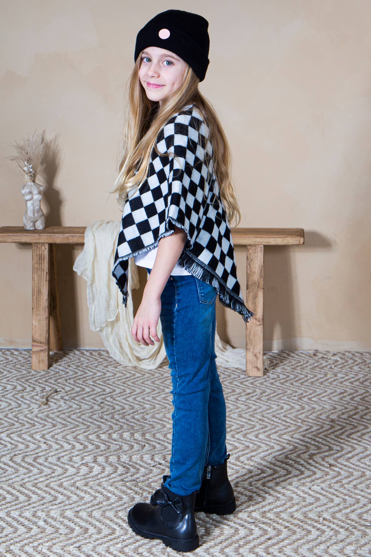 Loven x Mini Momo - Wholesale Mommy & Me Sets - Mommy and Me Matching Cape Blanket Poncho - Checkered4