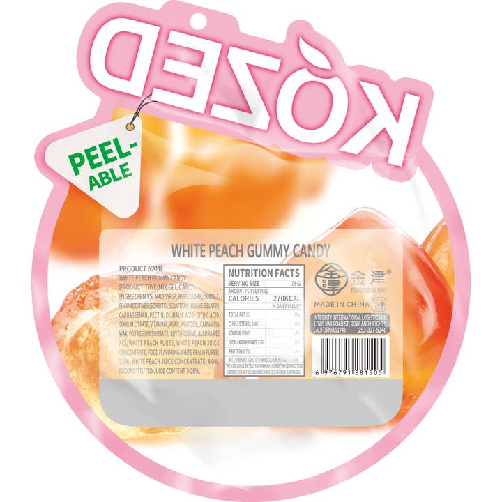 Happy Global - Wholesale Gummy - KOZED Peelable White Peach Gummy Candy, individual packaged 1