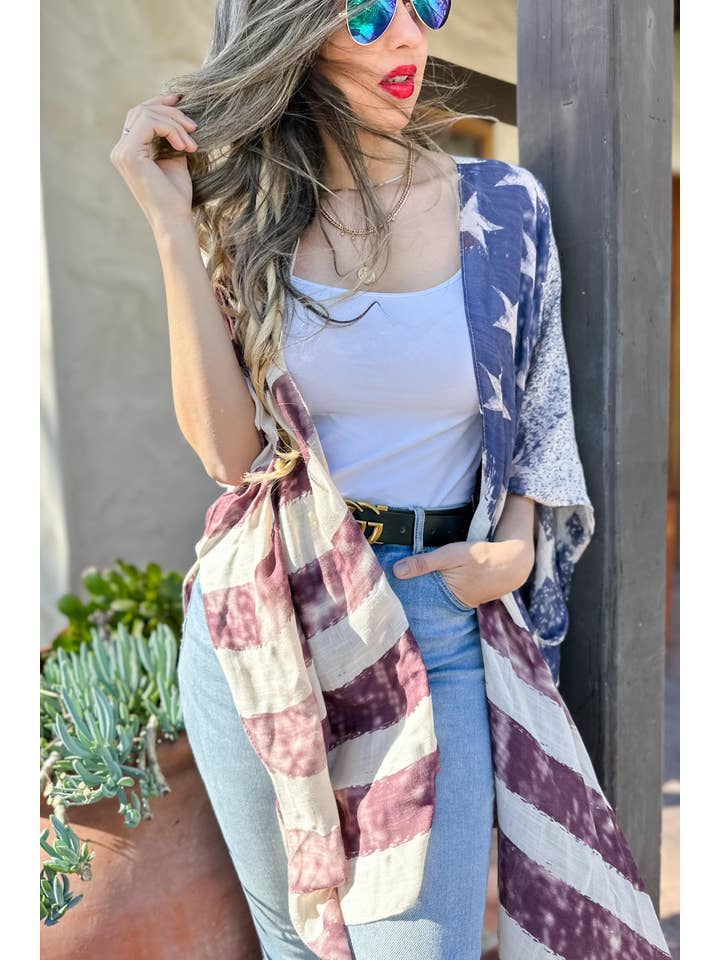 Bandiera Kimono Copri Costume con Stampa di Bandiera Americana Vintage in vendita all'ingrosso su Faire