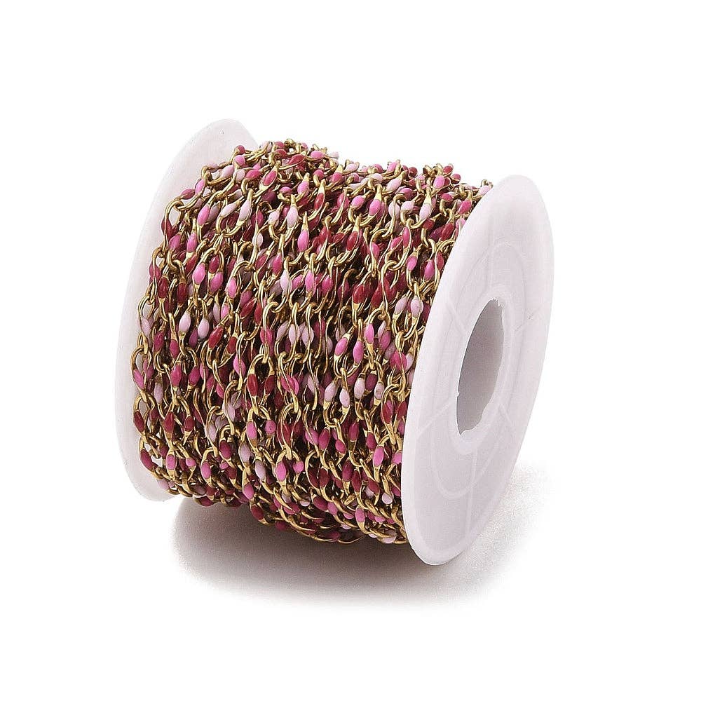 Love, Paige Designs - Wholesale Link & Chain Necklace - Pink Perfection Enamel Link Chain By the Foot - Ion Plated Stainless Steel2