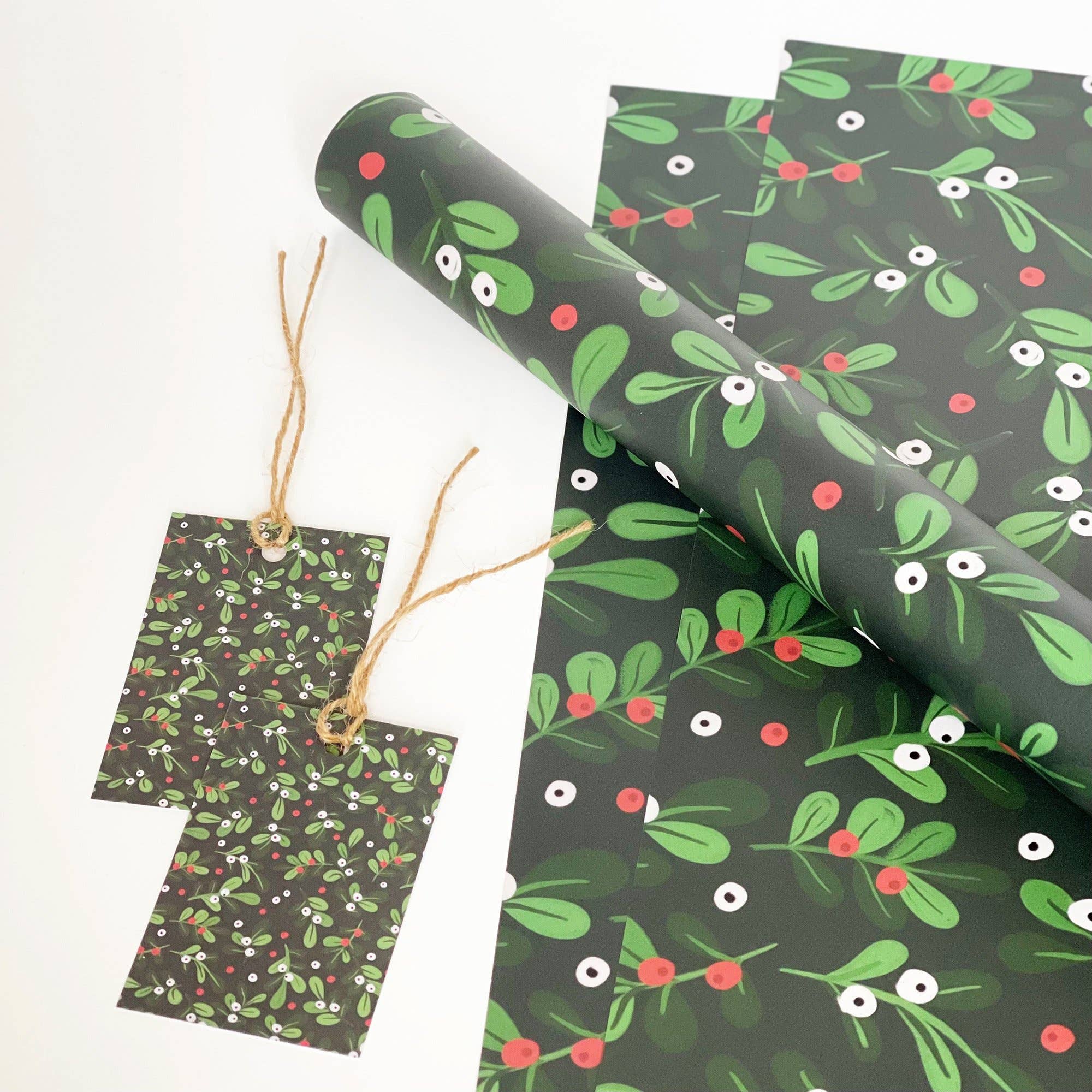 Lomond Paper Co - Wholesale Flat wrap - Christmas GREEN Mistletoe Gift Wrap3