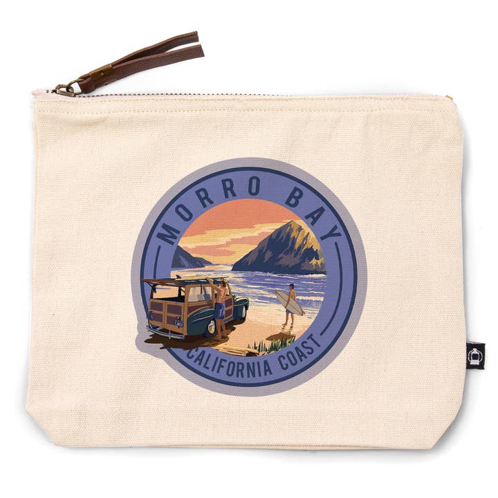 GO BAG POUCH Morro Bay, California, Woody and Surfers for wholesale by Lantern Press
