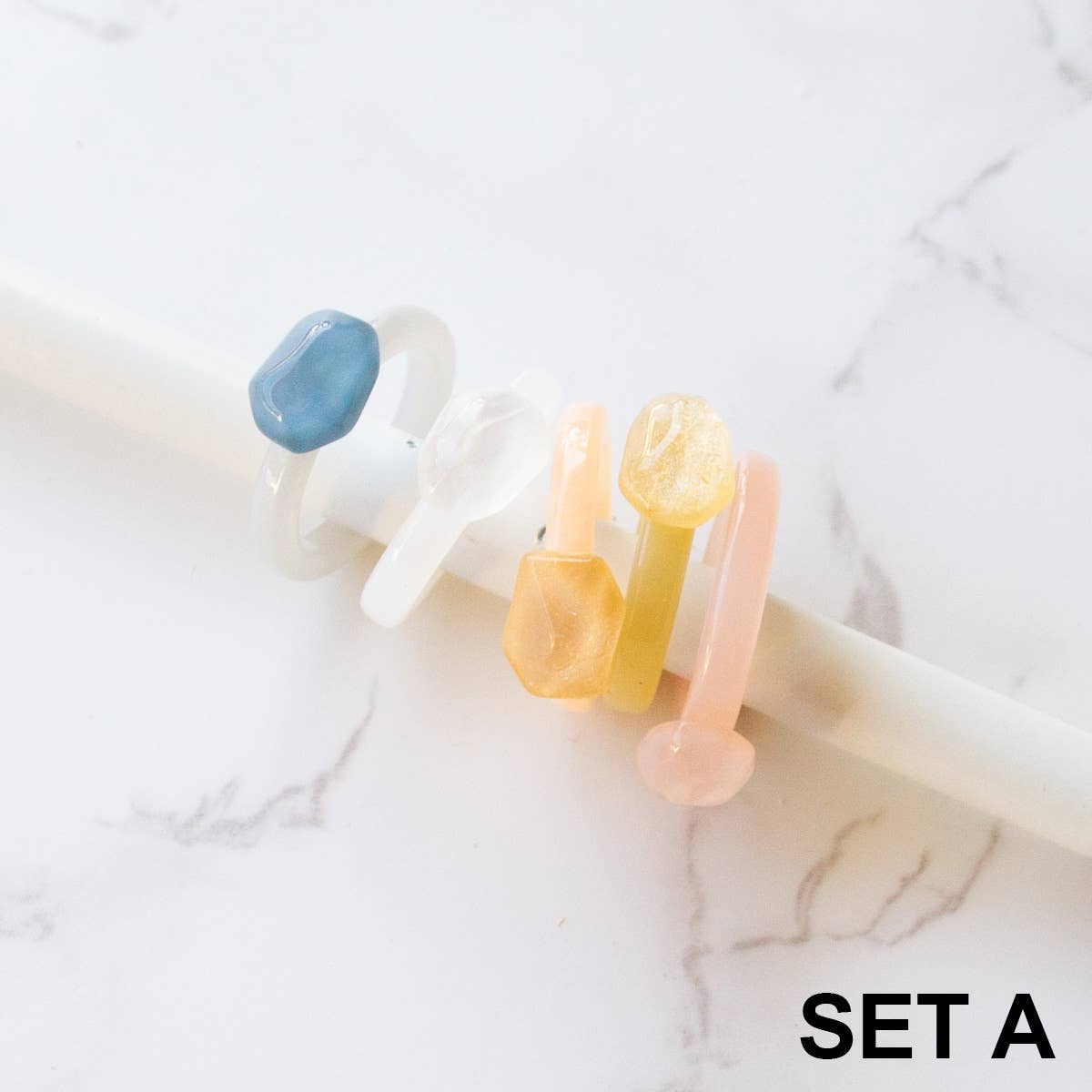 Tiepology - Wholesale Jewelry Set - Ugly Gem Hexagon Formica Ring Set0