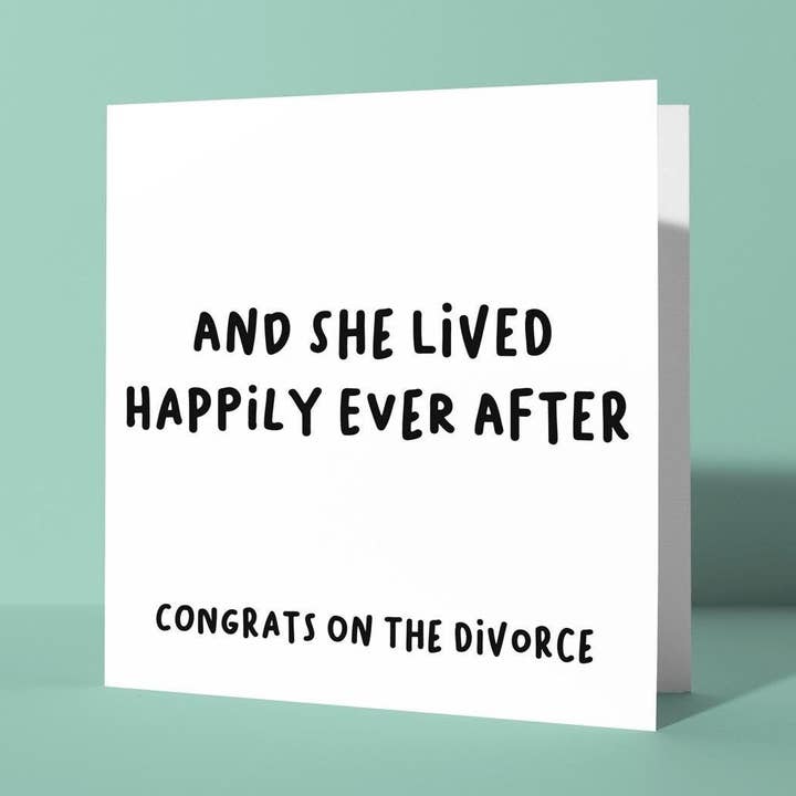 Y vivió feliz para siempre - Tarjeta de felicitación por divorcio para venta al por mayor de Peacock Printing