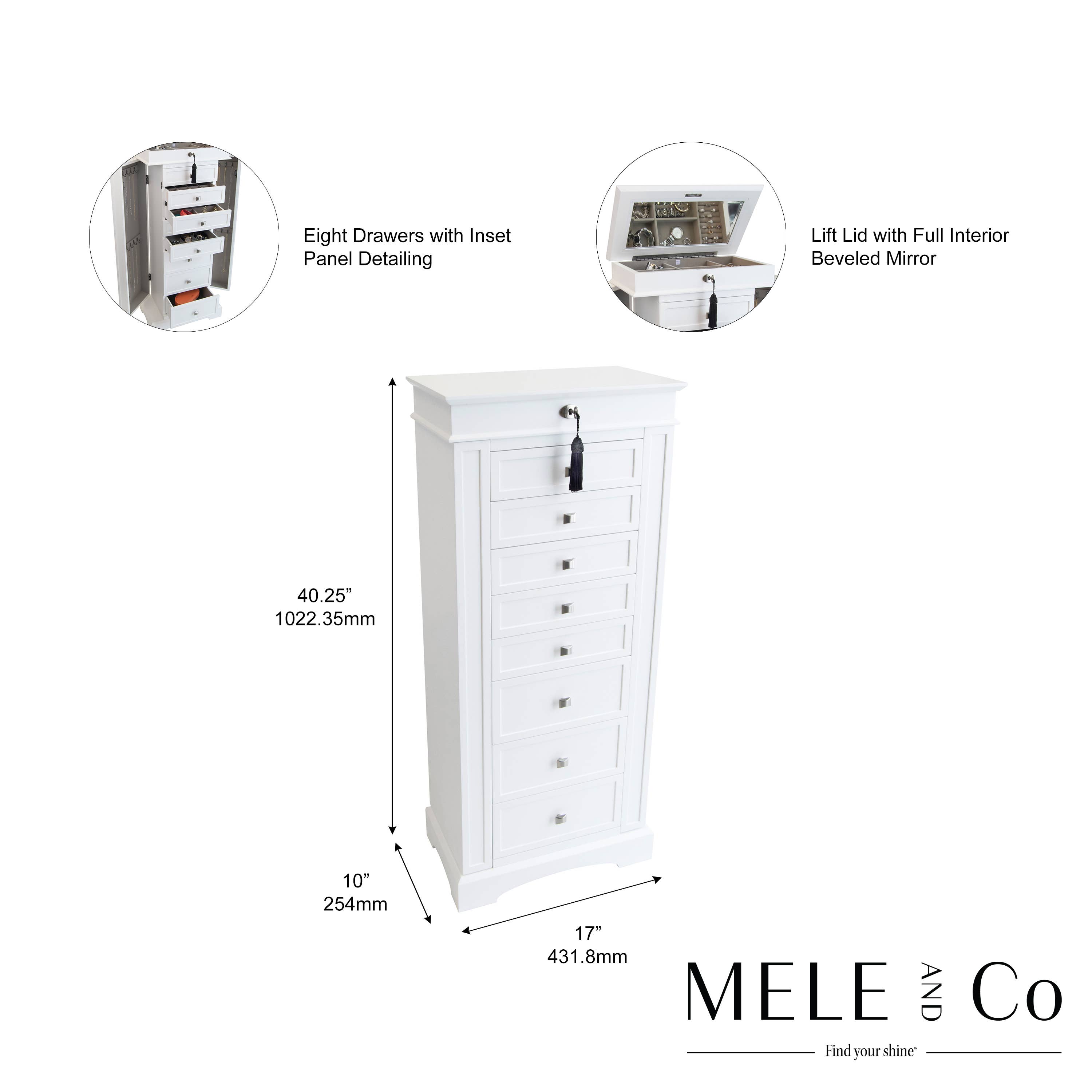 Mele and Co - Wholesale Jewelry Box/Organizer - Mele and Co Olympia Armoire in White4