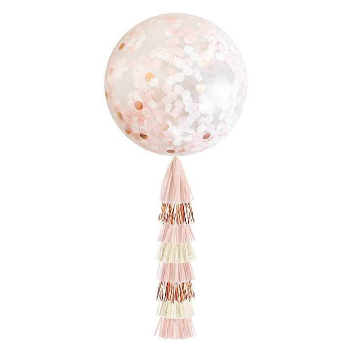 Jumbo Confetti Ballon & Kwaststaart - Blush & Rose Gold voor wholesale door Paperboy