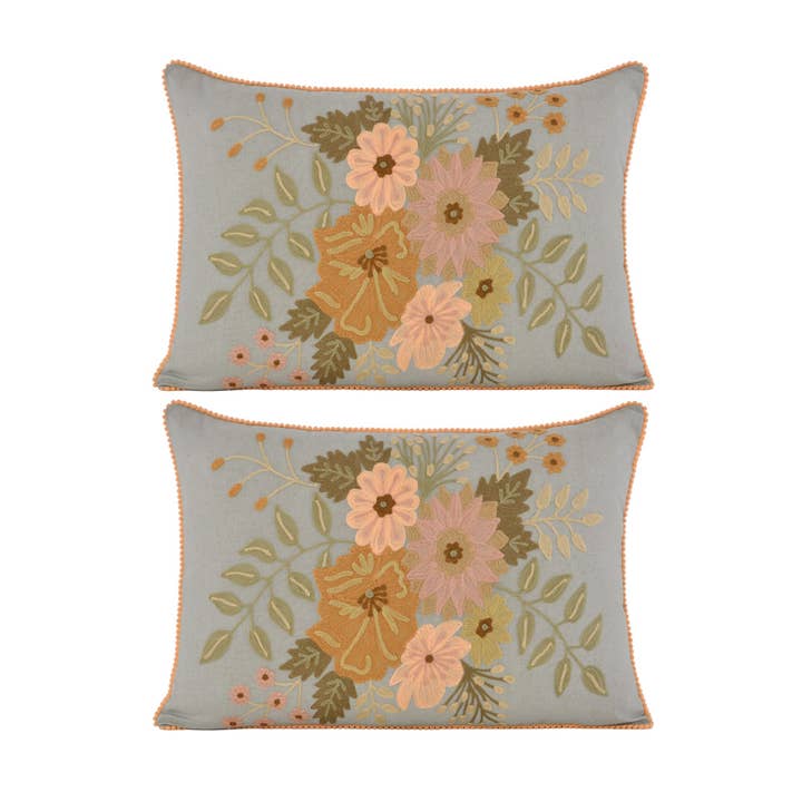 2ABFLCC679_GY SET/2 GEDÄMPFTE BLUMEN-KISSEN, 40,6 X 61 CM für den Großhandel von Karma Living