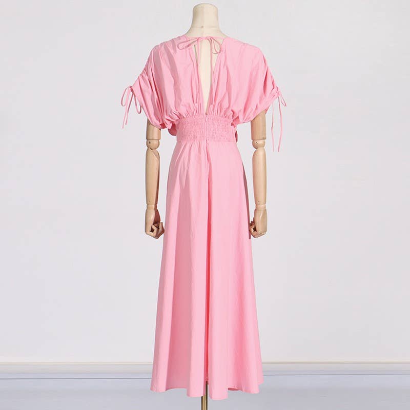 Branco SY185 Elegante Vestido Longo com Colagem Floral com Decote em V e Cintura Alta para venda a revendedores na Faire11