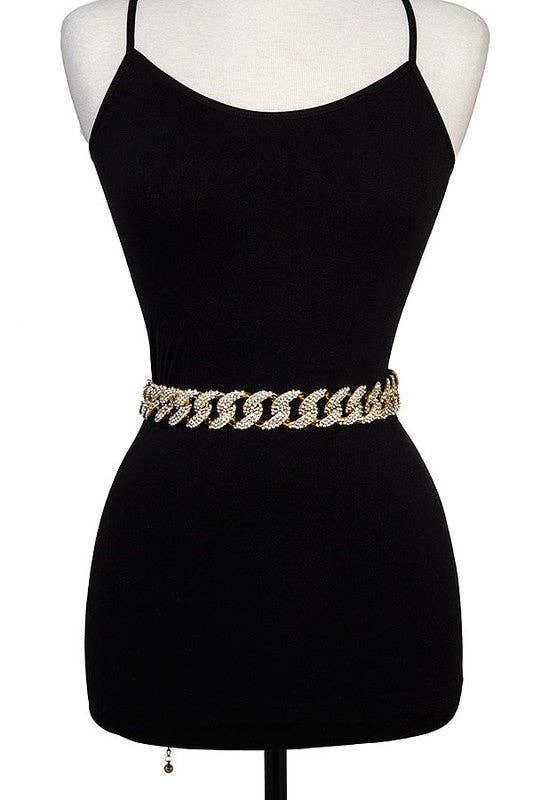 Andrea Bijoux - Vente Ceinture – femme - CEINTURE DE CHAÎNE DE MODE À MAILLONS CHUNKY PAVÉS DE STRASS0
