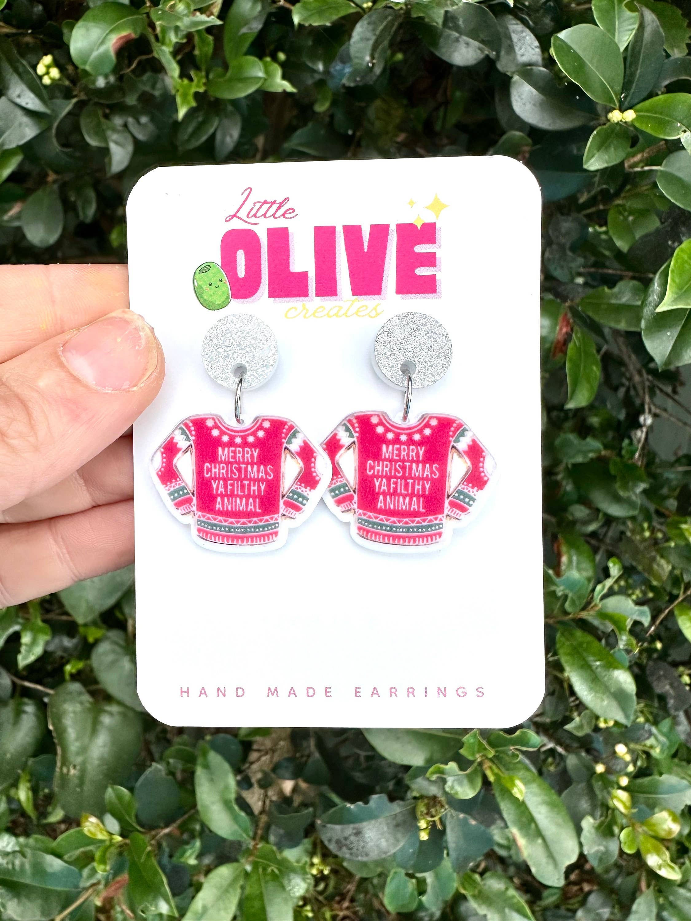 Little Olive Creates - Wholesale Dangle earrings - Merry Christmas Ya Filthy Animal Dangle Earrings