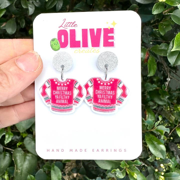 Little Olive Creates - Wholesale Dangle earrings - Merry Christmas Ya Filthy Animal Dangle Earrings0