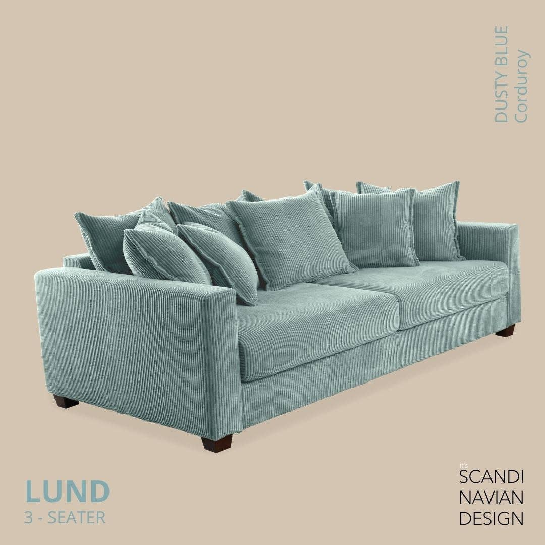 Lund 3-seater Sofa, Dusty Blue Corduroy, removable & washable cover for wholesale on Faire1