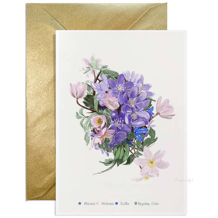 Memio Illustrated Designs - Wholesale Everyday Greeting Card - A6 Wild Spring Card + gold envelope