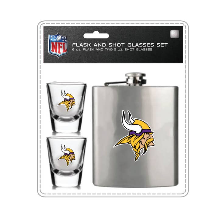 NFL Minnesota Vikings Hip Flask & Shot Glass Set for wholesale by Mojo Licensing