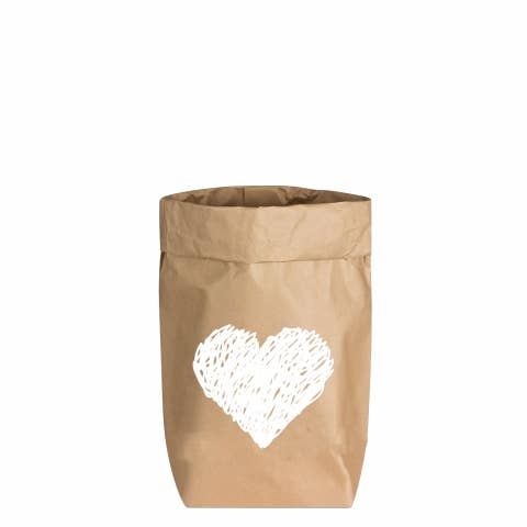 17;30 - Wholesale Gift Bag - Paperbags small nature, heart (painted), white0