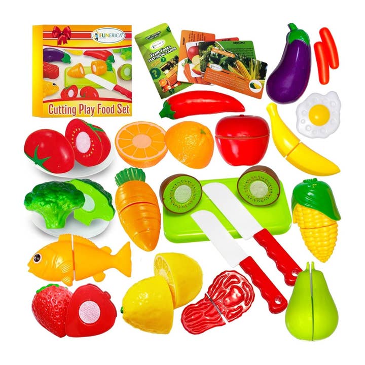 FUNERICA 37 PCS Cutting Play Pretend Food for Kids, Cuttable Fruits and Vegetables Kitchen Toy Accessories Set with Knives, Cutting Board, Plates, Educational Gift for Toddlers, Kids, Boys, Girls for wholesale by FUNERICA
