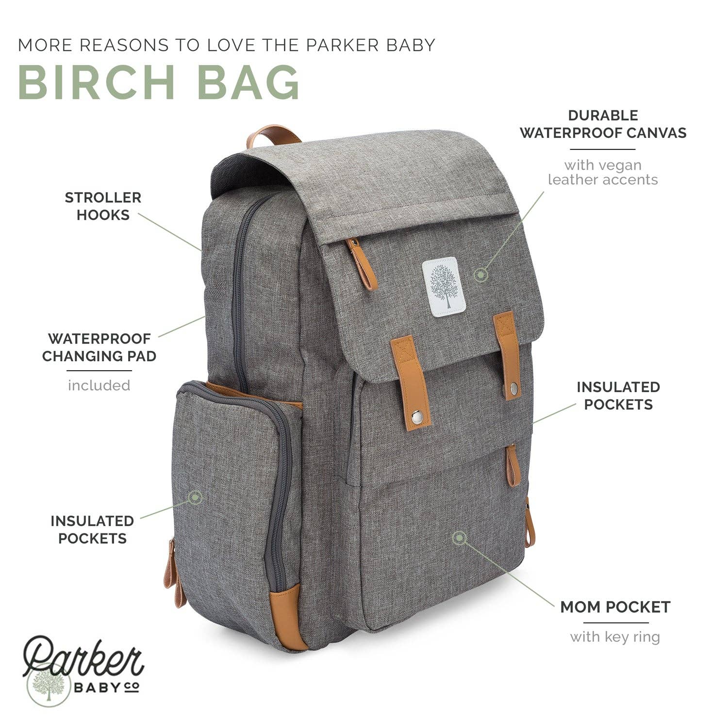 Parker Baby Co. - Wholesale Diaper Bag - Baby - Birch Bag - Diaper Backpack in Gray2