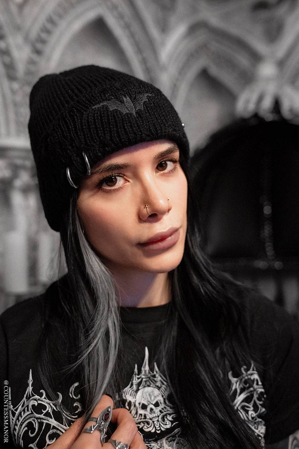 vampirefreaks - Wholesale Beanie - Women's - Distressed Pierced Beanie [Black Bat]0