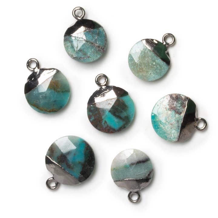 14mm Black Gold Leafed Chrysocolla Coin Pendant 1 Bead for wholesale by The Bead Traders