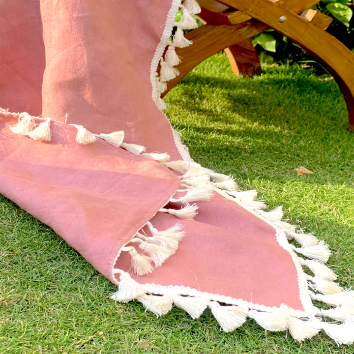 Pink Hemp Table Runner with tassel lace for wholesale by Pravaah