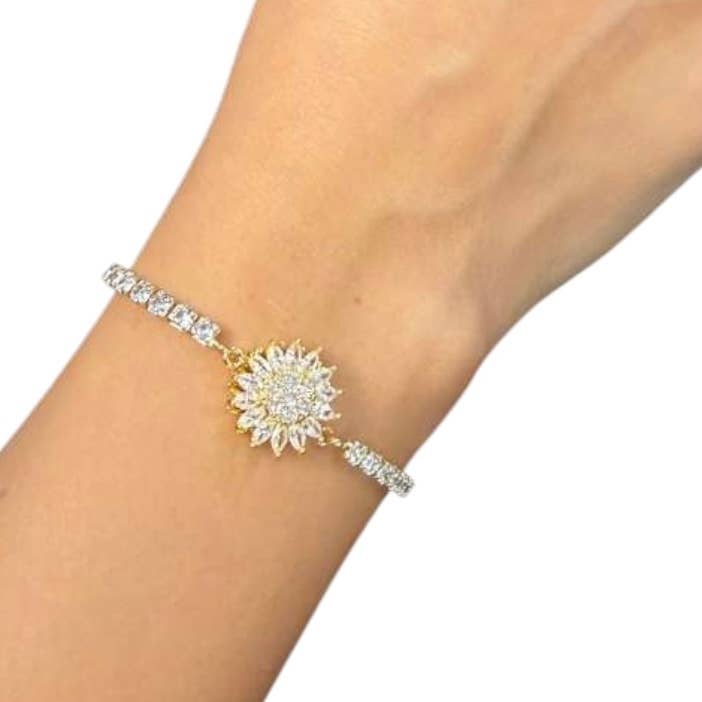 Loli - Wholesale Charm/Dangle Bracelet - Sunburst Golden Flower Model- Gold and Silver4