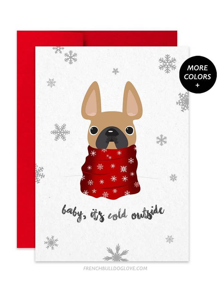 Baby Det er koldt udenfor - fransk bulldog feriekort for engroshandel hos French Bulldog Love