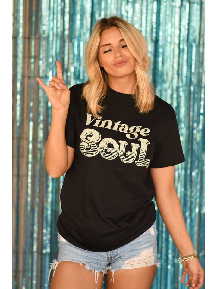 Black Vintage Soul Tee for wholesale on Faire1