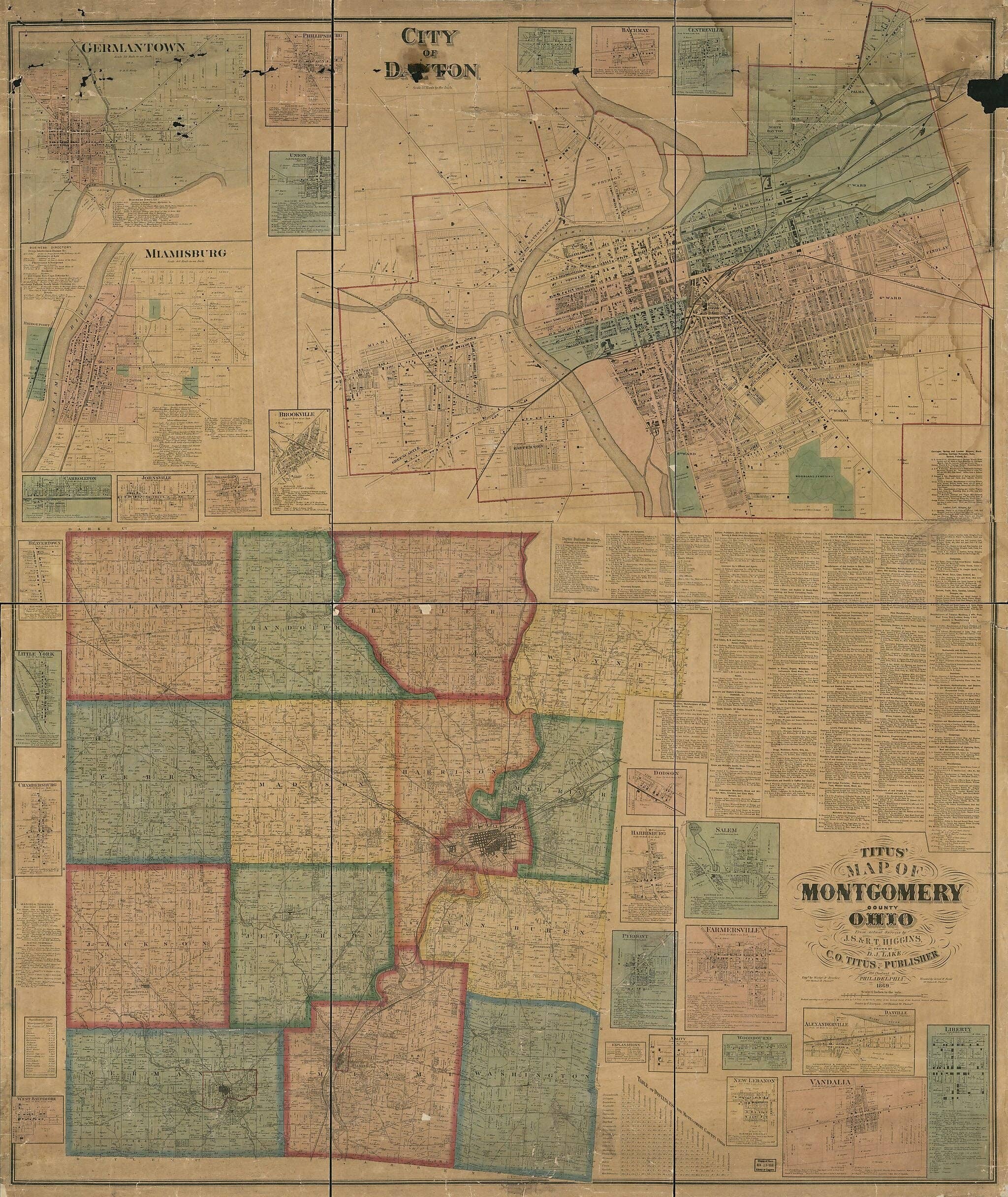 Relic Map Co. – Mapa por atacado – Mapa de Titus do Condado de Montgomery, Ohio em 18690