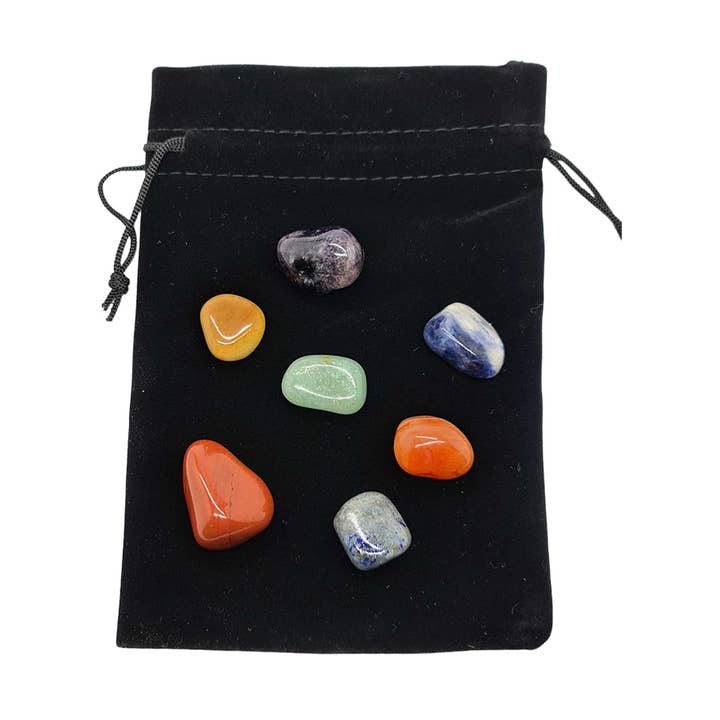 VIE - Wholesale Spiritual Stone/Crystal - 7 Chakra Stone Set with Black Pouch, 1-2cm Stones0