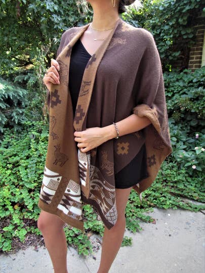 MODA LATINA - Vendita all'ingrosso Mantella - Donna - Mantella reversibile Ruana in lana lavorata a maglia da donna senza maniche