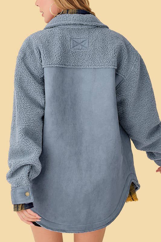 La Miel - Vente Veste – femme - JKT1790 - Veste boutonnée surdimensionnée en faux daim avec poches3