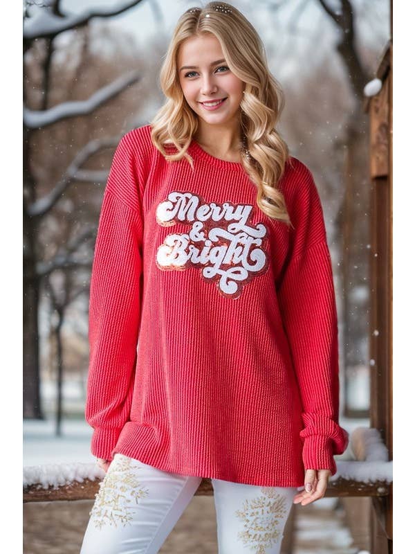 HEIMISH - Wholesale Tunic - Women's - ET7657-12 SOLID URBAN RIBBED SEQUINS CHRISTMAS TOP