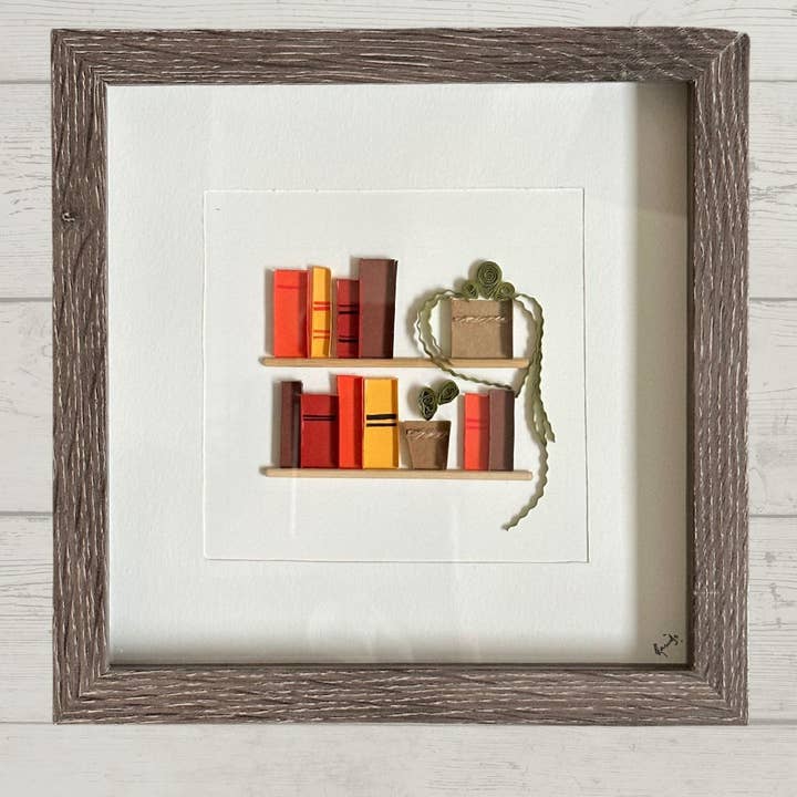 Quilled Bookshelf Framed Art, Bookish Paper Decor, Booklover for wholesale by Craftify Mom