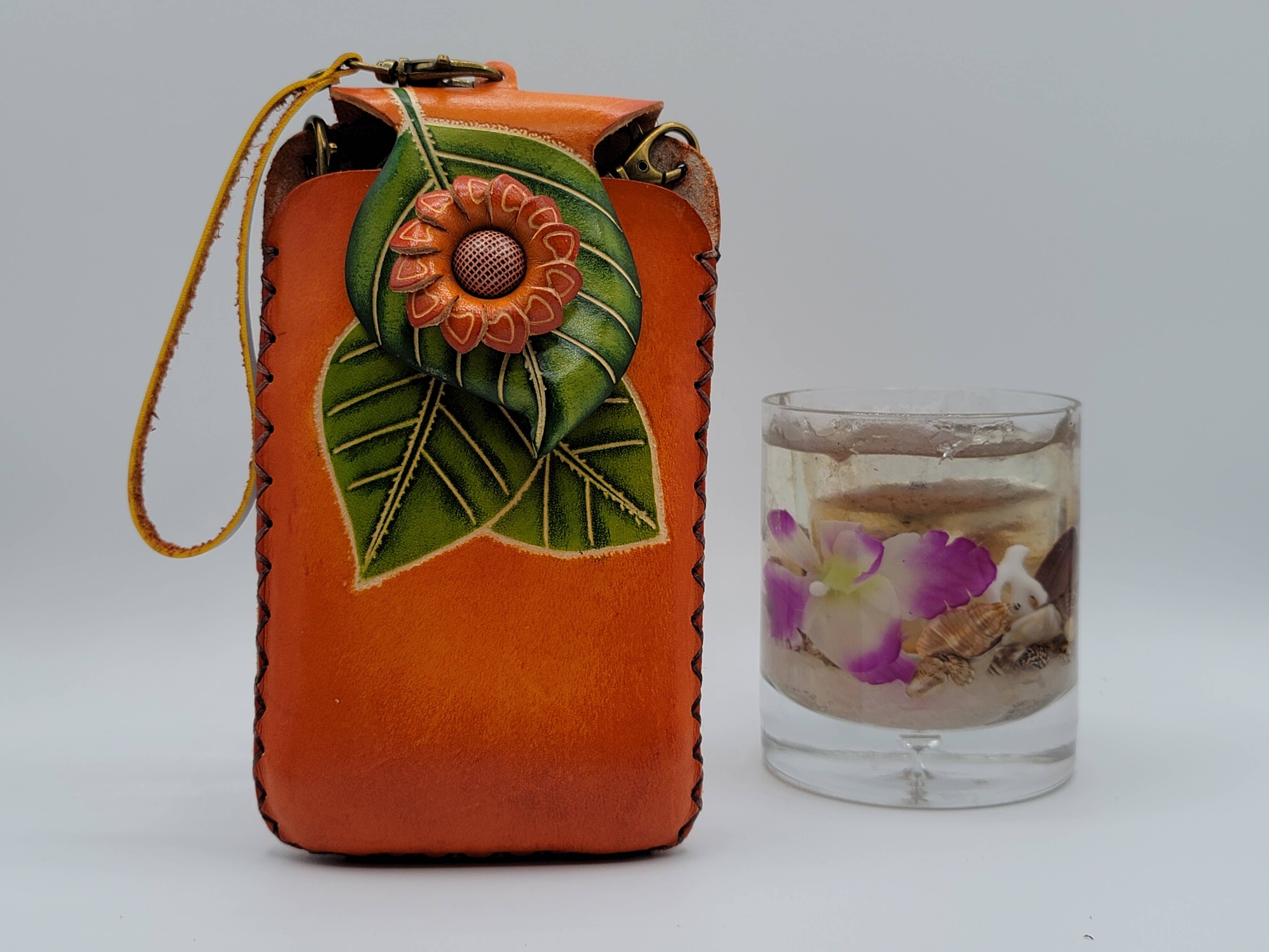 Sunflower Handmade leather inc - Wholesale Phone Wallet - Women's - Handmade leather sunflower cell phone case holder purse1