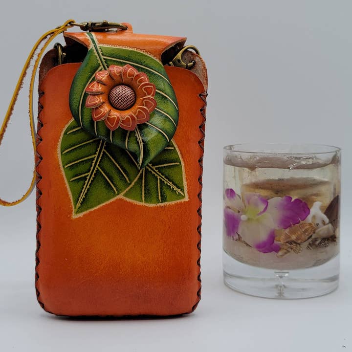 Sunflower Handmade leather inc - Wholesale Phone Wallet - Women's - Handmade leather sunflower cell phone case holder purse1