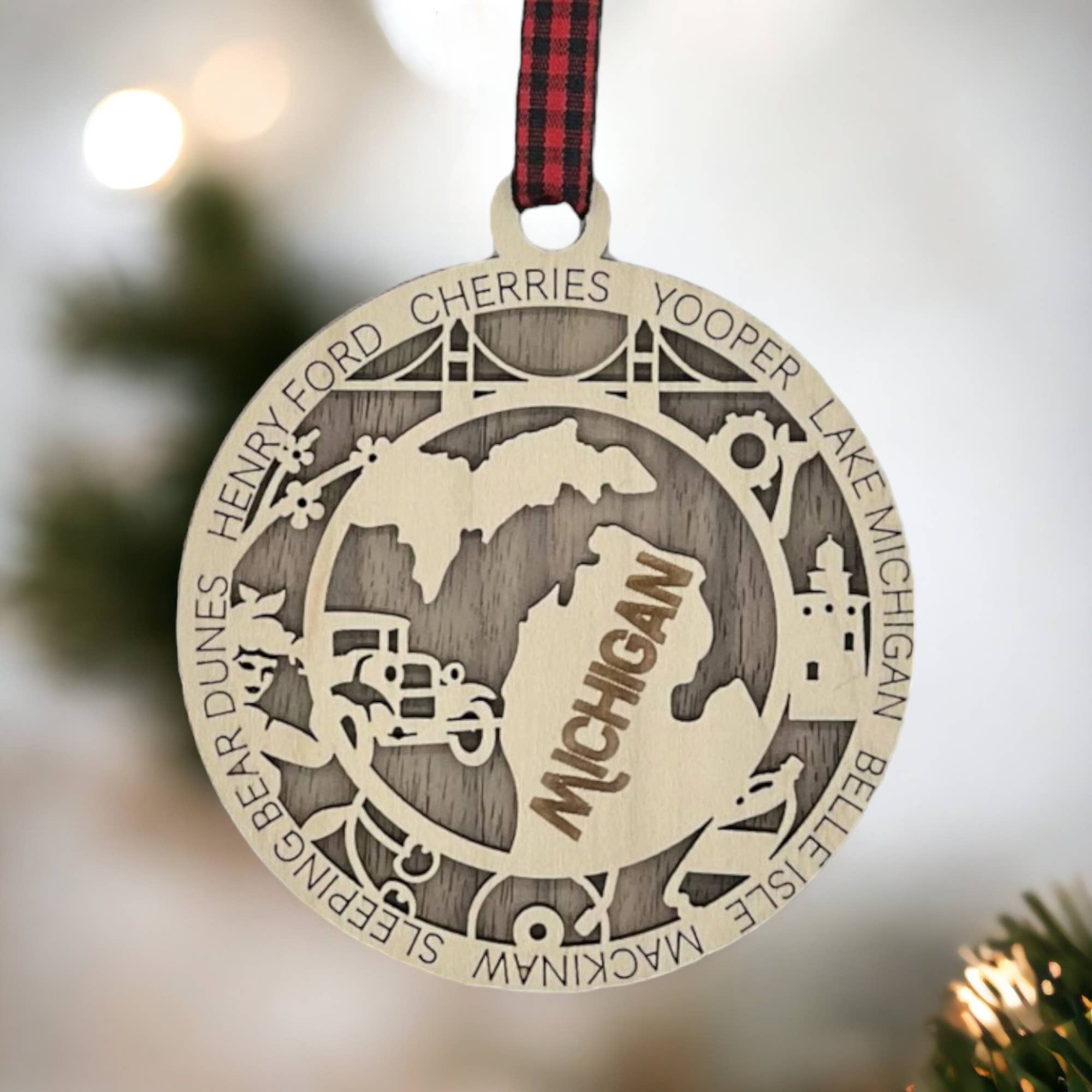 Woodlander Workshop - Wholesale Ornament - Michigan Highlights Christmas Holiday Orament5
