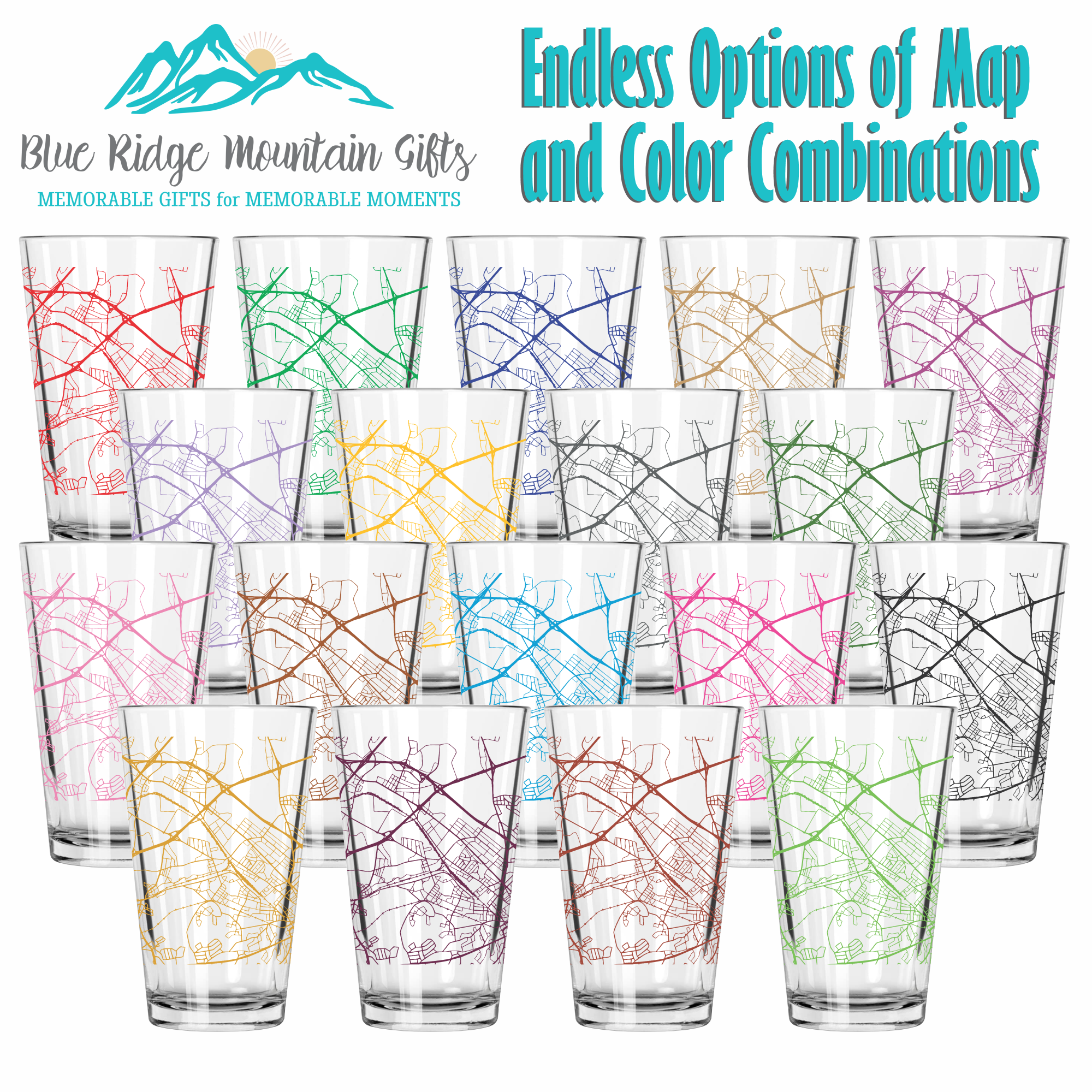 Blue Ridge Mountain Gifts - Wholesale Beer Glass/Mug - Lancaster PA Map Glass - Select from over 40 Colors3