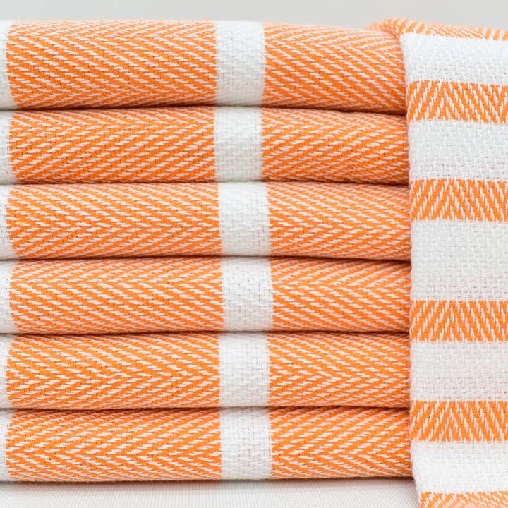 Organic Turkish Towels - Wholesale Tea Towel - Organic Dish Towel, Orange Stripe Towel, 20x361